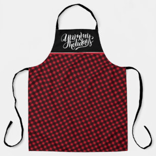 Yummy Holidays Tartan Black Red Plaid Typography A Apron