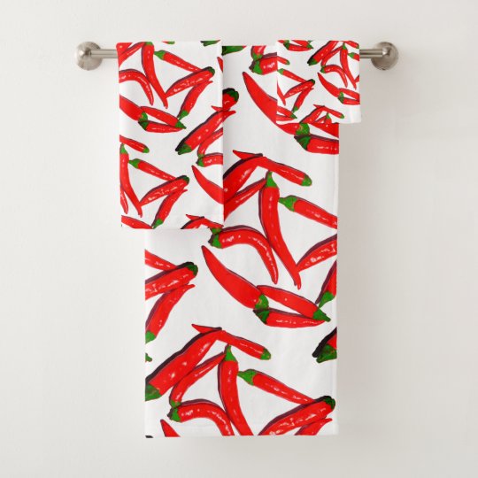Yummy Hot Red Chili Peppers Pattern Bath Towel Set Zazzle.co.uk