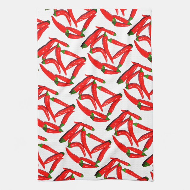 Yummy Hot Red Green Chilli Pepper Tea Towel (Vertical)