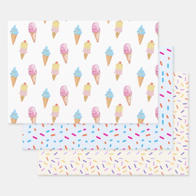 Yummy Ice Cream Cone and Sprinkles Wrapping Paper  (Set)