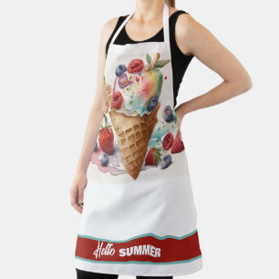 Yummy Ice Cream Cone with Fruit, HELLO SUMMER  Apron