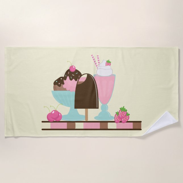 Yummy Ice Cream Desserts Beach Towel (Front)