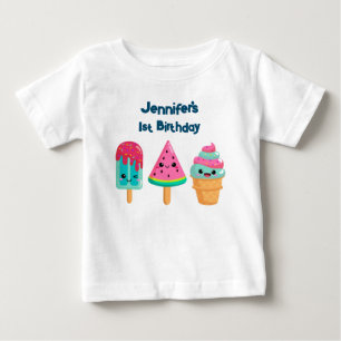 Yummy Ice Cream Trio Summer Vibe 1st Birthday Baby T-Shirt