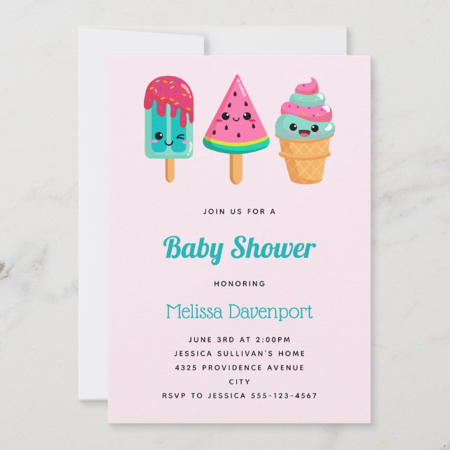 Yummy Ice Cream Trio Summer Vibe Baby Shower Invitation (Front)
