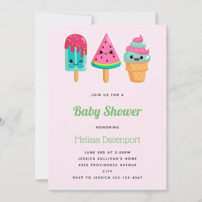 Yummy Ice Cream Trio Summer Vibe Baby Shower Invitation (Front)