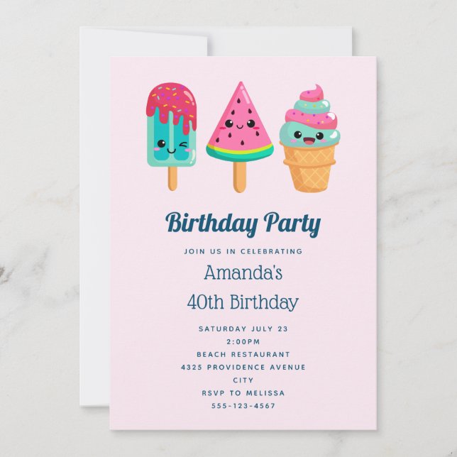Yummy Ice Cream Trio Summer Vibe Birthday Invitation (Front)