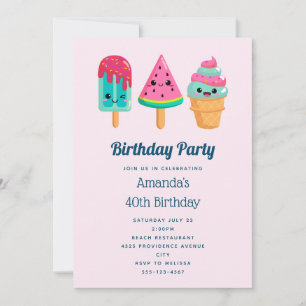 Yummy Ice Cream Trio Summer Vibe Birthday Invitation