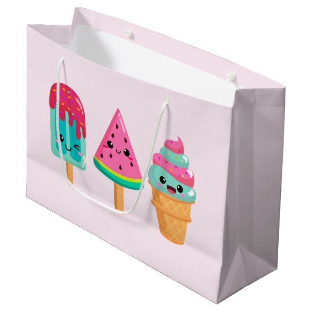 Yummy Ice Cream Trio Summer Vibe Birthday Large Gift Bag (Front Angled)