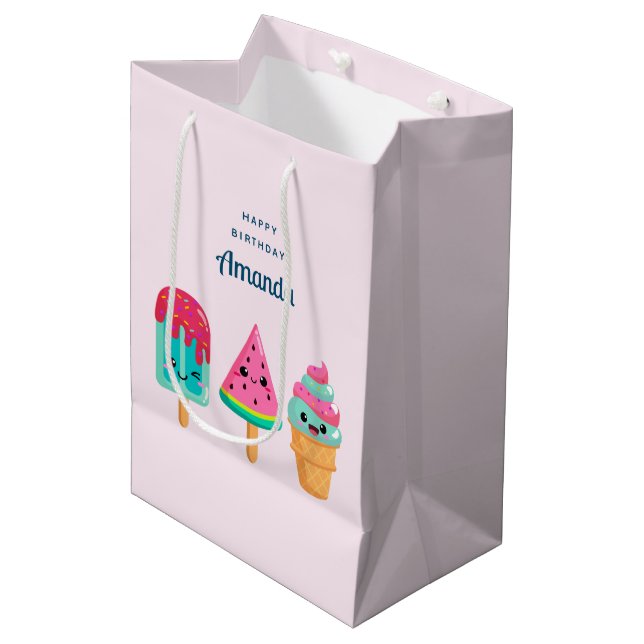 Yummy Ice Cream Trio Summer Vibe Birthday Medium Gift Bag (Front Angled)