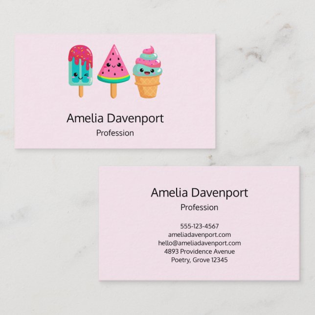 Yummy Ice Cream Trio Summer Vibe Business Card (Front/Back)