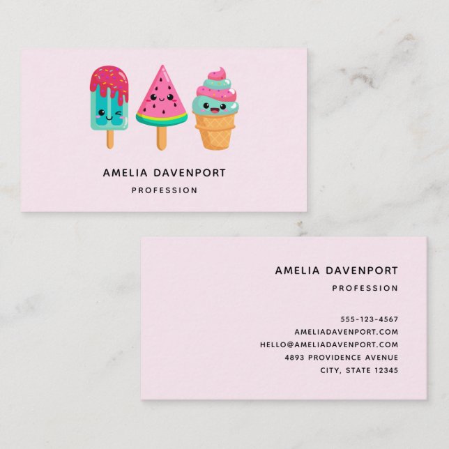 Yummy Ice Cream Trio Summer Vibe Business Card (Front/Back)