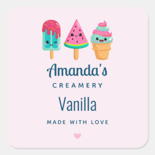  Yummy Ice Cream Trio Summer Vibe Kitchen Business Square Sticker