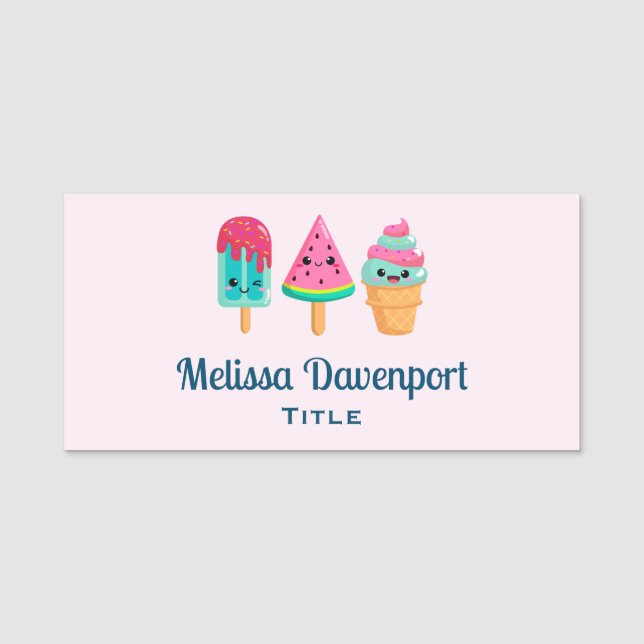 Yummy Ice Cream Trio Summer Vibe Name Tag (Front)