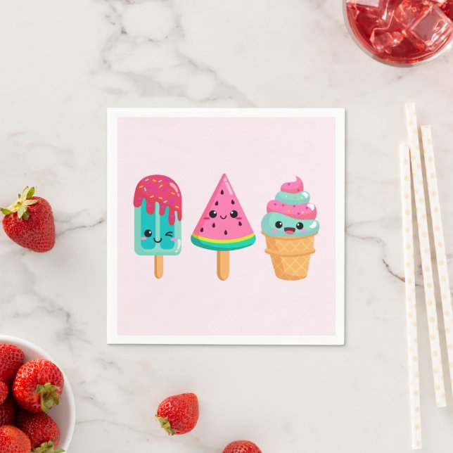 Yummy Ice Cream Trio Summer Vibe Napkin (Insitu)