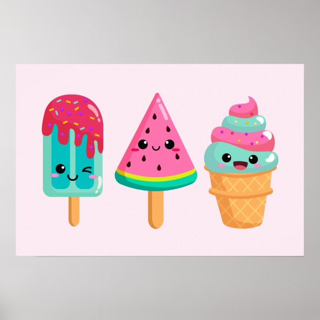 Yummy Ice Cream Trio Summer Vibe Poster (Front)