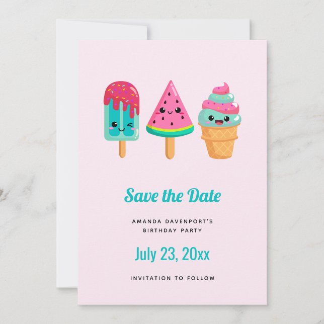 Yummy Ice Cream Trio Summer Vibe Save The Date (Front)