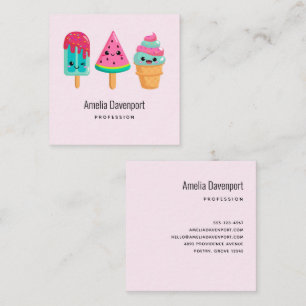 Yummy Ice Cream Trio Summer Vibe Square Business Card
