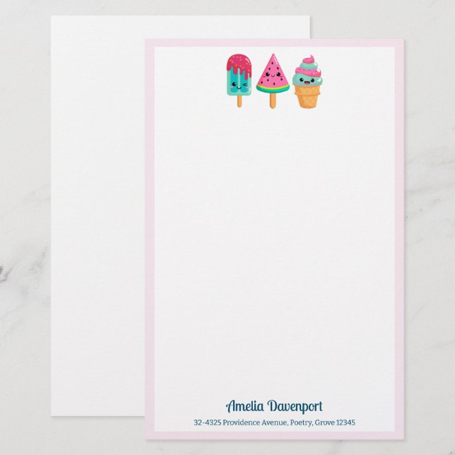 Yummy Ice Cream Trio Summer Vibe Stationery (Front/Back)