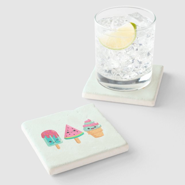 Yummy Ice Cream Trio Summer Vibe Stone Coaster (Side)