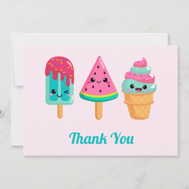 Yummy Ice Cream Trio Summer Vibe Thank You Card (Front)