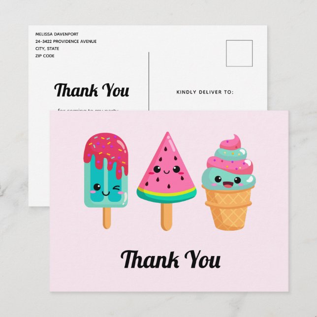 Yummy Ice Cream Trio Summer Vibe Thank You Postcard (Front/Back)