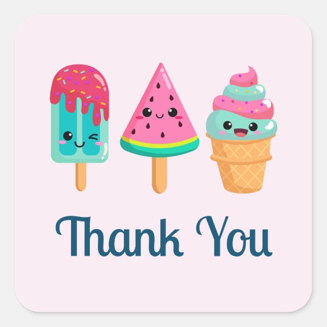 Yummy Ice Cream Trio Summer Vibe Thank You Square Sticker (Front)