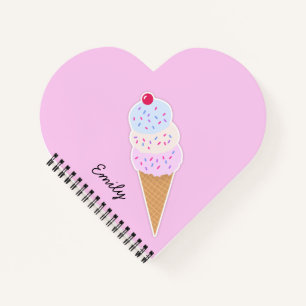 Yummy Icecream Cone Personalised Heart Notebook