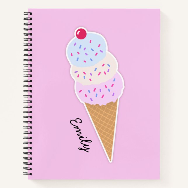 Yummy Icecream Cone Personalised Spiral Notebook (Front)