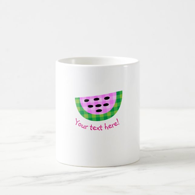 Yummy Neon Plaid Watermelon Slice Icon Coffee Mug (Center)
