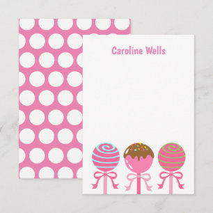 Yummy Pink Cake Pops Personalised Note Cards