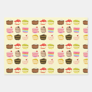 Yummy pink cakes girly delicious treats wrapping paper sheet