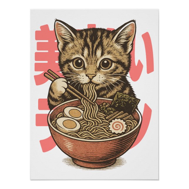Yummy Ramen Kitten Glossy Poster (Front)