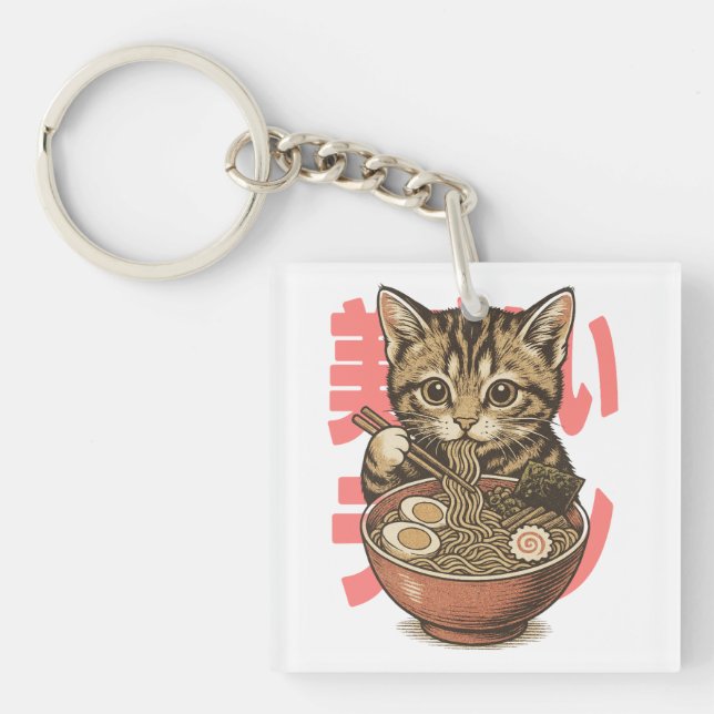 Yummy Ramen Kitten Key Ring (Front)