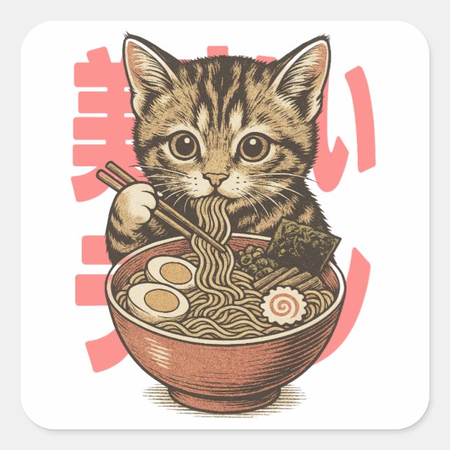 Yummy Ramen Kitten Sticker (Front)