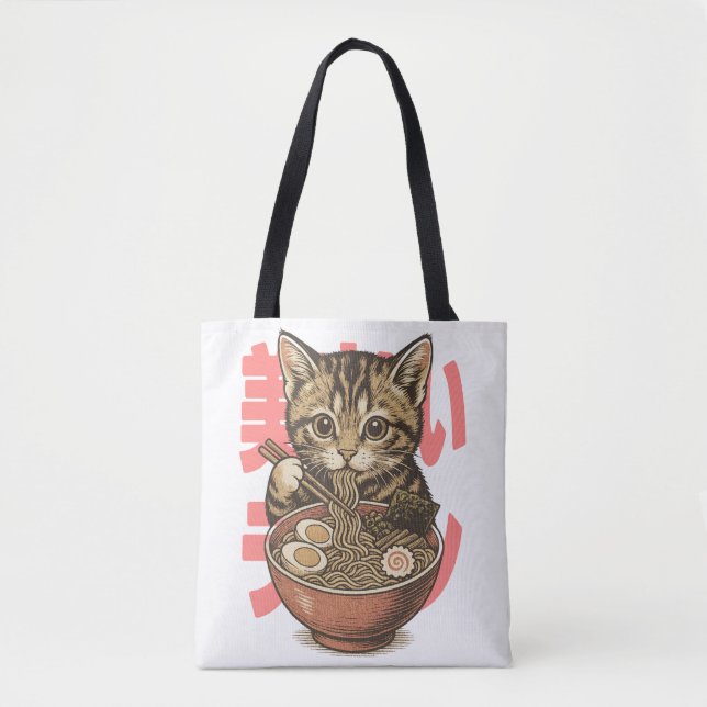 Yummy Ramen Kitten Tote Bag (Front)