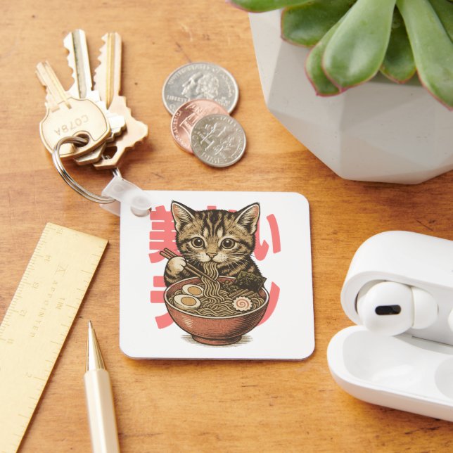 Yummy Ramen Kitten White Key Ring (Desk)