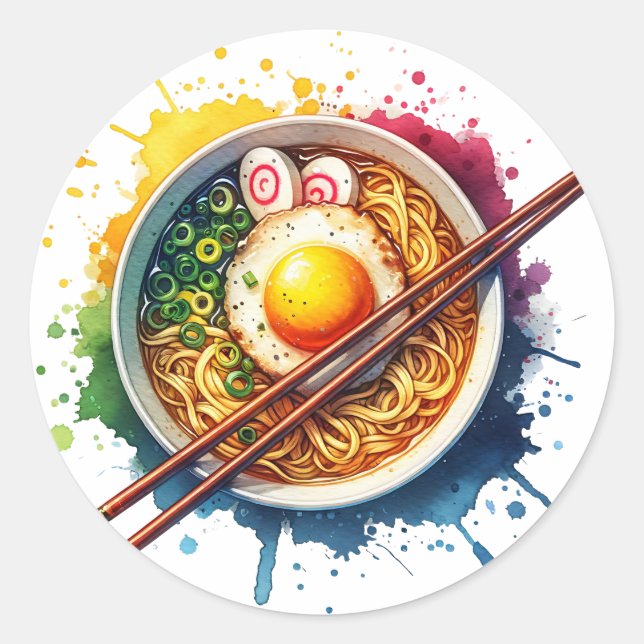 Yummy Ramen Noodles and Chopsticks Classic Round Sticker (Front)