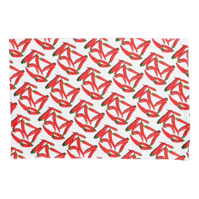 Yummy Red Hot Spicy Chilli Peppers Pattern Pillowcase (Front)