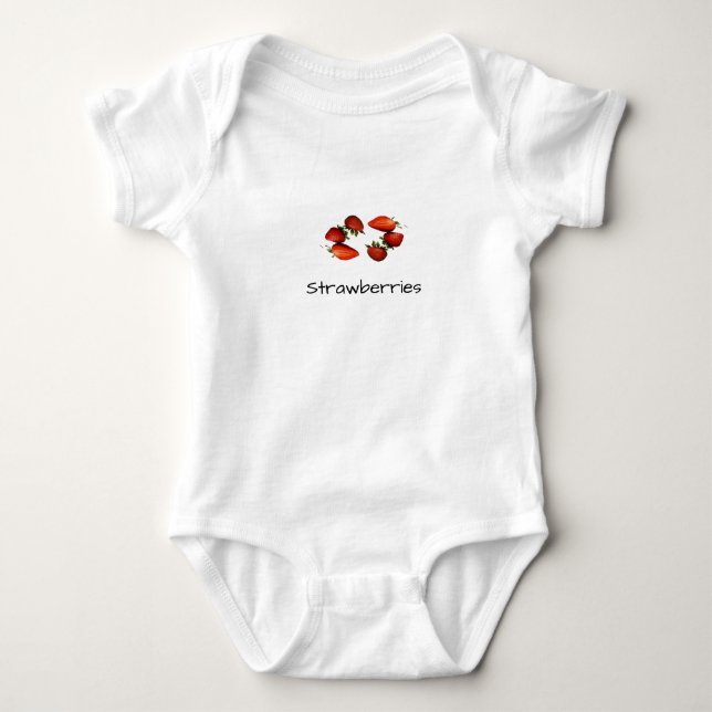 Yummy strawberries,  baby bodysuit (Front)