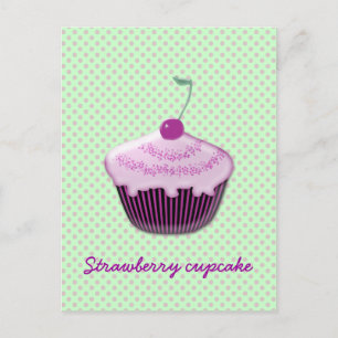 yummy strawberry cupcake postcard