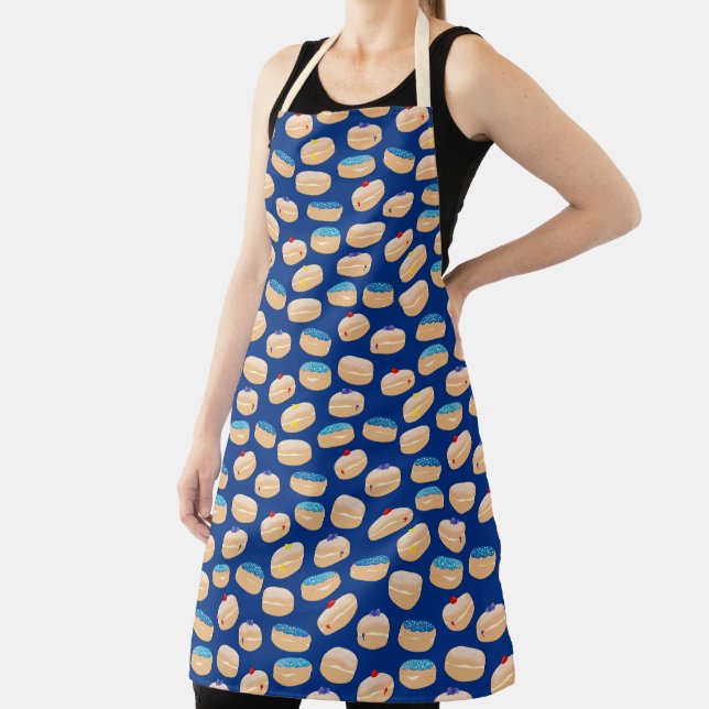 Yummy Sufganiyot Jelly Doughnuts Hanukkah Pattern Apron (Insitu)