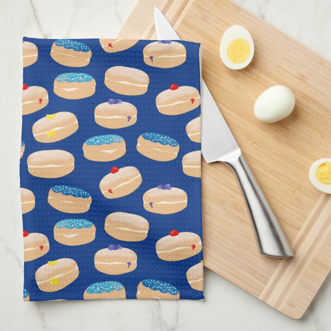 Yummy Sufganiyot Jelly Doughnuts Hanukkah Pattern Tea Towel (Quarter Fold)
