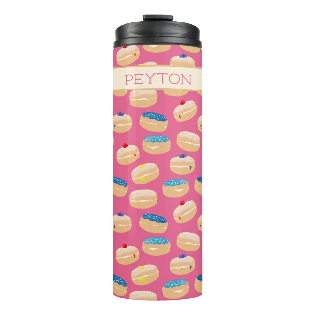 Yummy Sufganiyot Jelly Doughnuts Hanukkah Pattern Thermal Tumbler (Front)