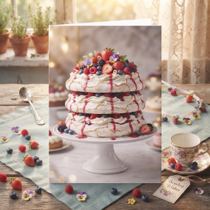 Yummy Sweet Pavlova Cake Happy Birthday Card