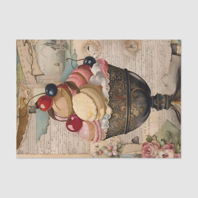 Yummy Sweets Vintage Collage Decoupage Tissue Paper (Front)