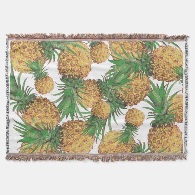 Yummy Tropical Pineapple Pattern Throw Blanket (Front)