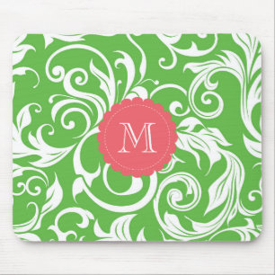 Yummy Watermelon Green Monogram Floral Wallpaper Mouse Mat