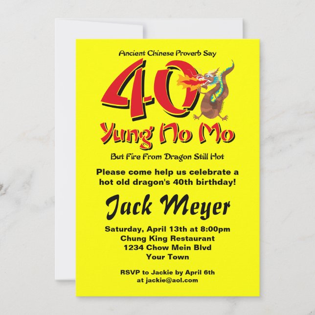 Yung No Mo 40th Birthday Invitation (Front)