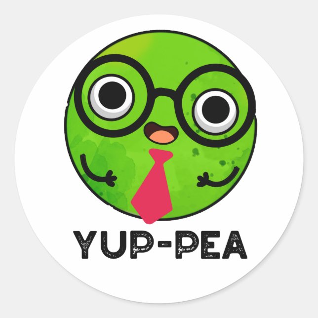 Yup-pea Funny Yuppie Veggie Pea Pun  Classic Round Sticker (Front)