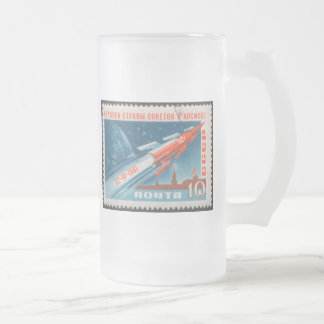 Yuri Gagarin Vostok 1 is 1st Man in Space Frosted Glass Beer Mug
